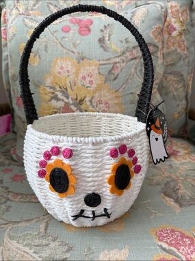 Taylor Madison White & Black Sugar Skull Trick-or-Treat/ Decor Basket
